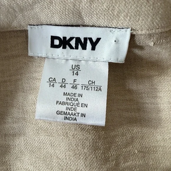 NWT DKNY Collared Button Tan Shirtdress Long sleeve collar -Removable belt Large - Picture 10 of 11